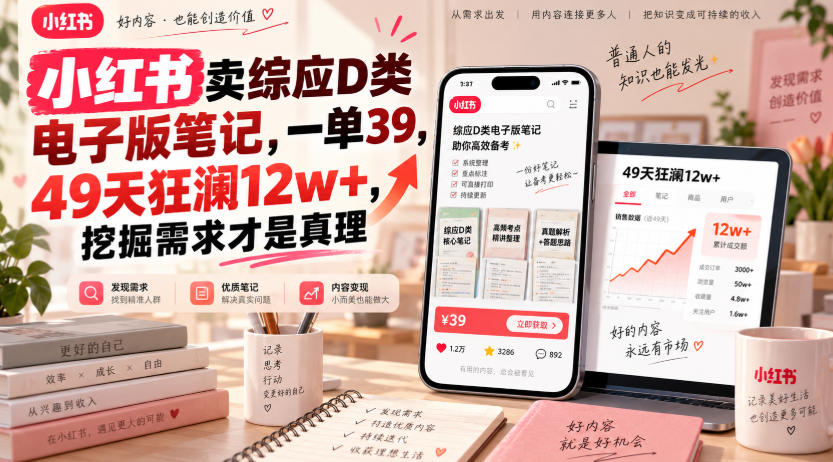 小红书卖综应D类电子版笔记，一单39，49天狂澜12w+，挖掘需求才是真理-资源宝库