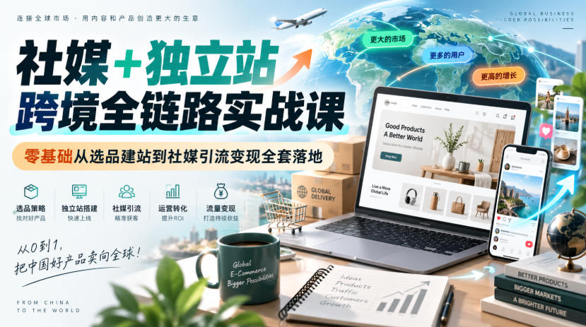 社媒+独立站跨境全链路实战课｜零基础从选品建站到社媒引流变现全套落地-资源宝库