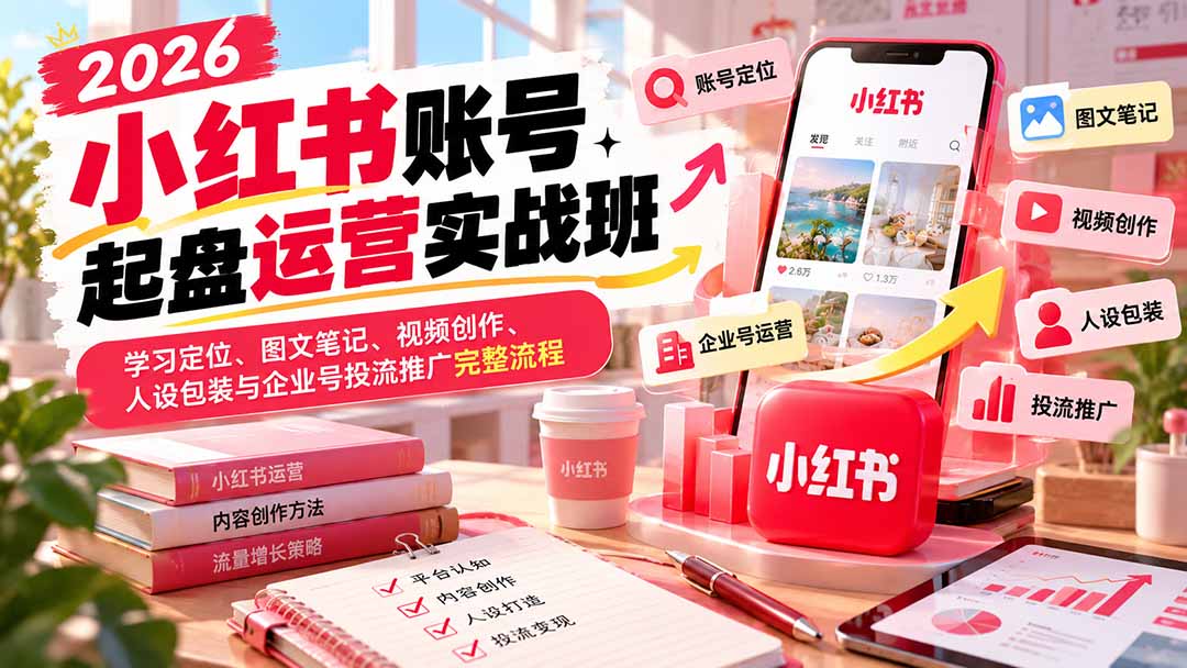 2026小红书账号起盘运营实战班：学习定位、图文笔记、视频创作、人设包装与企业号投流推广完整流程-资源宝库