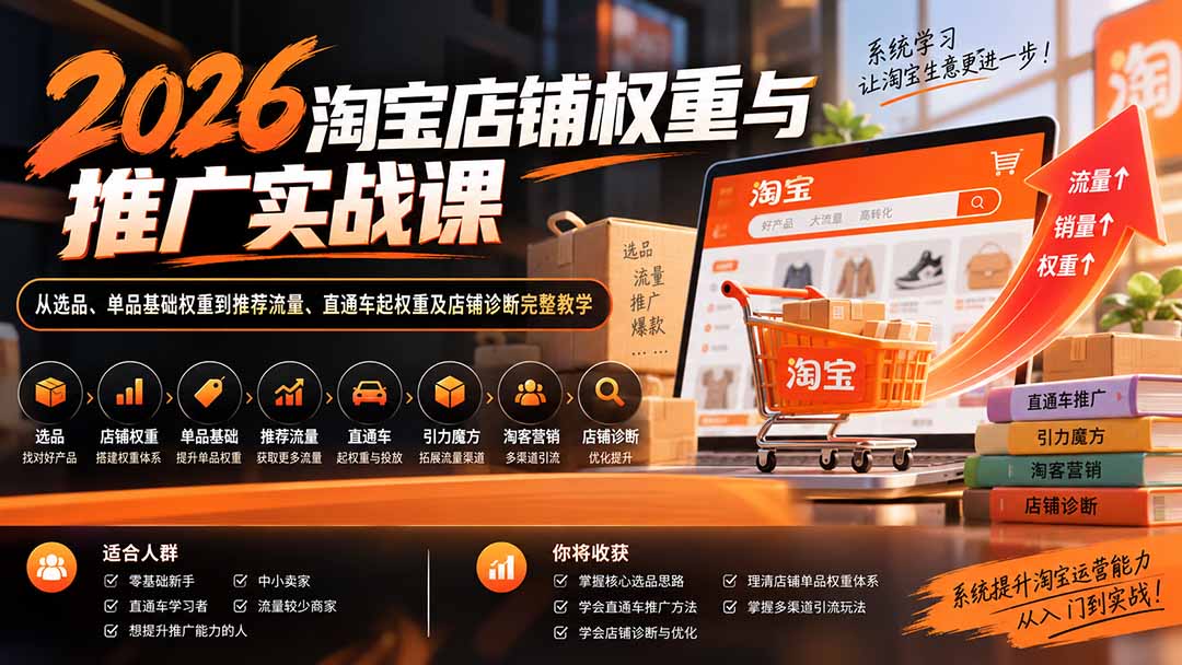 2026淘宝店铺权重与推广实战课：从选品、单品基础权重到推荐流量、直通车起权重及店铺诊断完整教学-资源宝库
