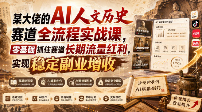 某大佬的AI人文历史赛道全流程实战课,零基础抓住赛道长期流量红利,实现稳定副业增收(更新)-资源宝库