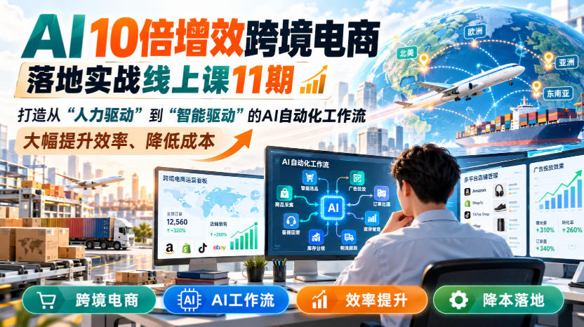 AI 10倍增效跨境电商落地实战线上课11期，打造从人力驱动到智能驱动的AI自动化工作流，大幅提升效率、降低成本-资源宝库