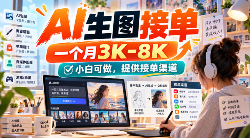 AI生图接单,一个月3K-8K,小白可做,提供接单渠道-资源宝库