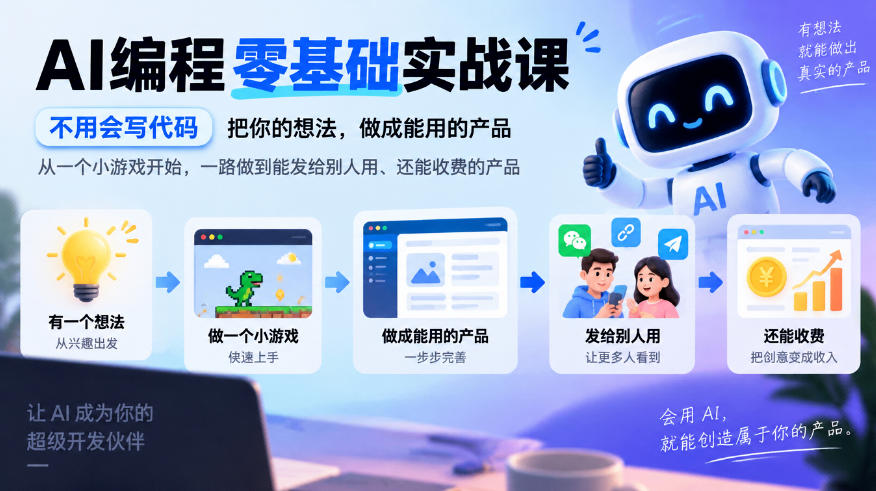 AI编程零基础实战课，不用会写代码，把你的想法，做成能用的产品，从一个小游戏开始，一路做到能发给别人用、还能收费的产品-资源宝库