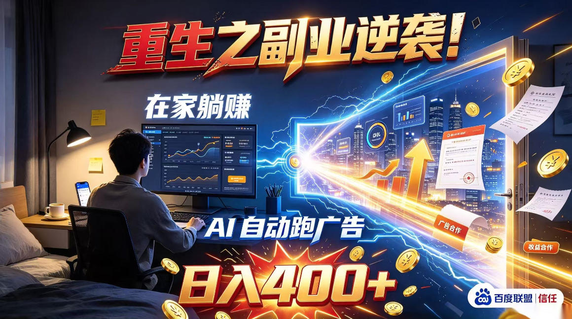 重生之副业逆袭！在家躺赚AI自动跑广告日入400+，无需人工操作【揭秘】-灼光资源宝库
