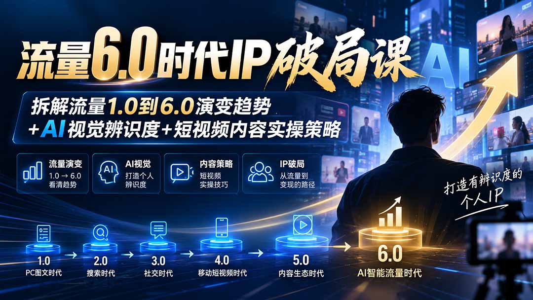 流量6.0时代IP破局课：拆解流量1.0到6.0演变趋势+AI视觉辨识度+短视频内容实操策略-资源宝库
