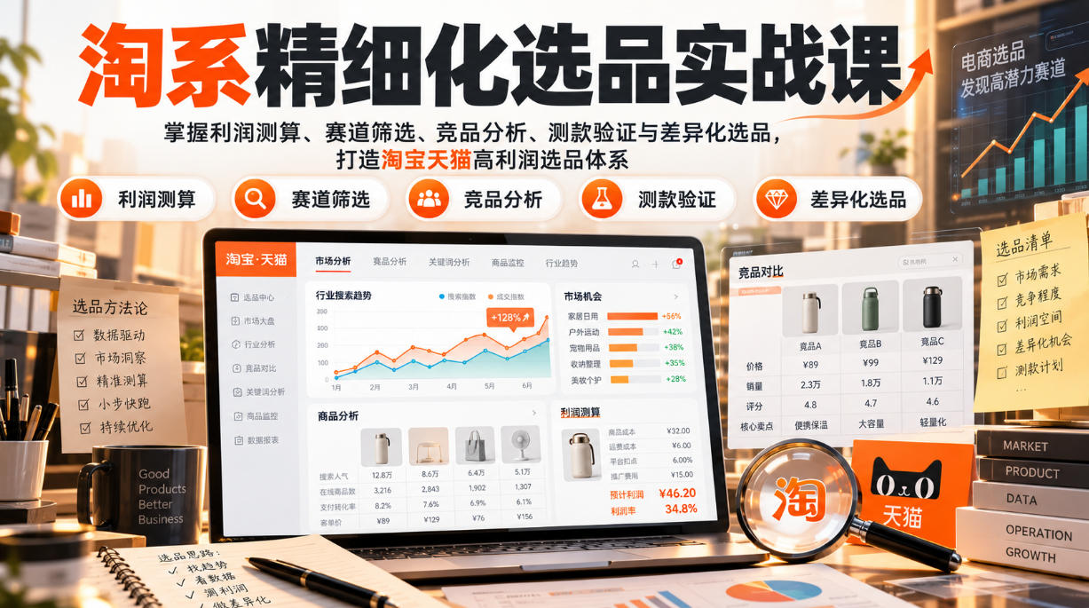 货架电商精细化选品实战课:掌握利润测算、赛道筛选、竞品分析、测款验证与差异化选品,打造淘宝天猫高利润选品体系-资源宝库