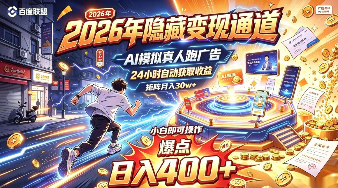 2026年别死磕自媒体，隐藏变现通道，AI模拟真人自动跑广告，小白即可操作，日入400+，矩阵月入可达到30w+【揭秘】-资源宝库