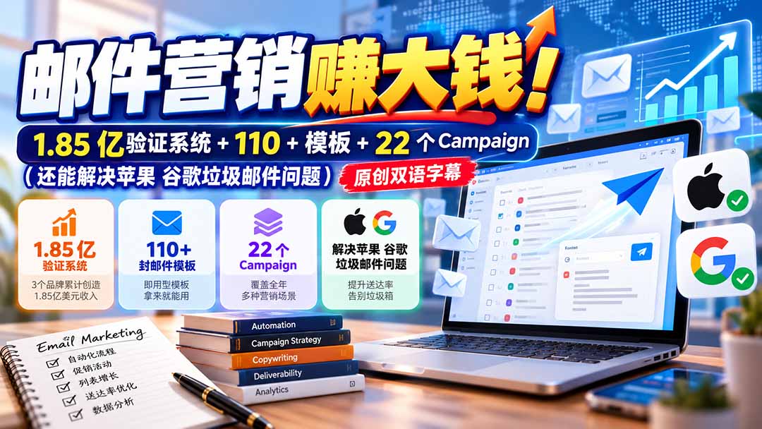 邮件营销赚大钱！1.85亿验证系统+110+模板+22个Campaign(还能解决苹果 谷歌垃圾邮件问题-资源宝库