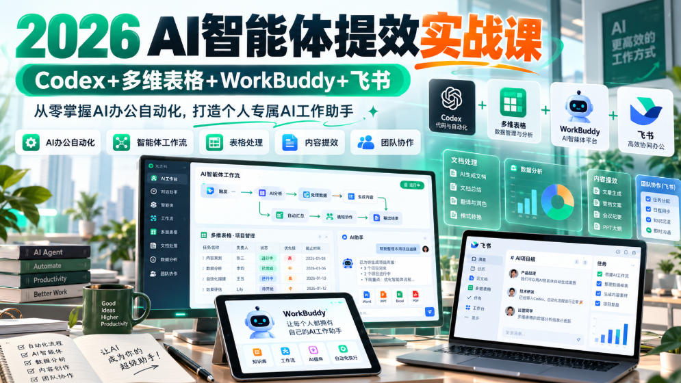 2026 AI智能体提效实战课：Codex+多维表格+WorkBuddy+飞书，从零掌握AI办公自动化，打造个人专属AI工作助手-资源宝库