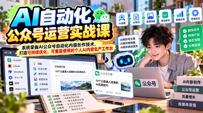 AI自动化公众号运营实战课，系统掌握AI公众号自动化内容创作技术，打造可持续优化、可重复使用的个人AI内容生产工作台-资源宝库