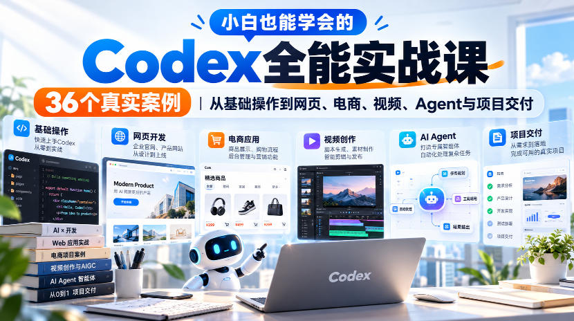 小白也能学会的Codex全能实战课|36个真实案例,从基础操作到网页、电商、视频、Agent与项目交付-资源宝库