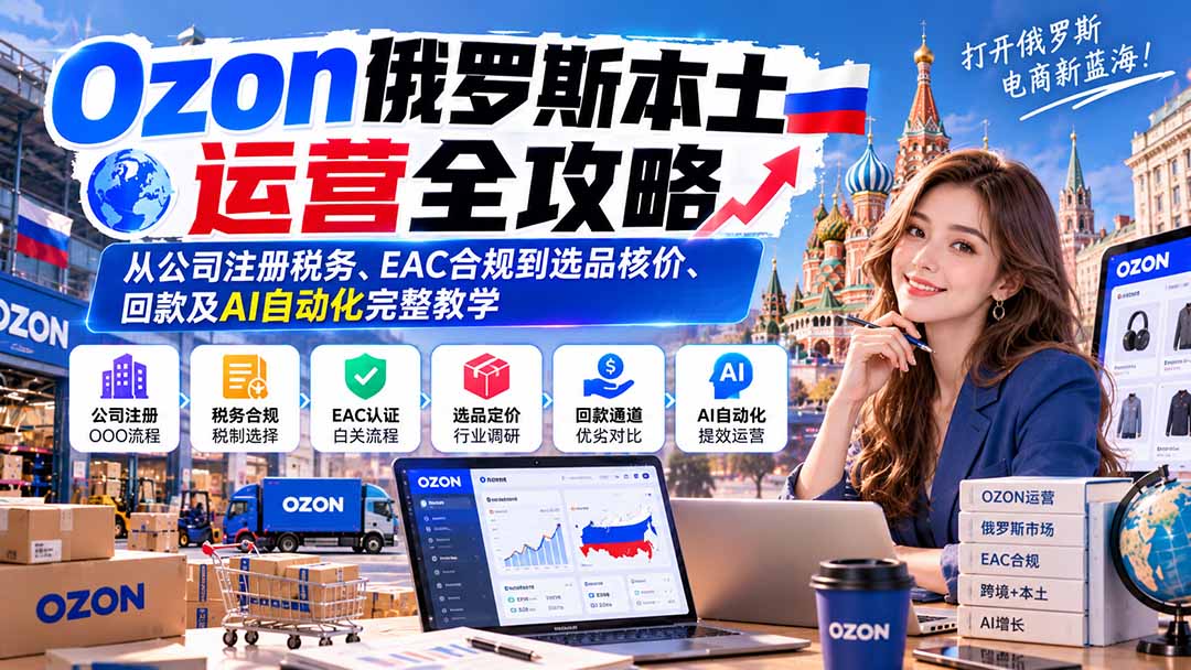 Ozon俄罗斯本土运营全攻略：从公司注册税务、EAC合规到选品核价、回款及AI自动化完整教学-资源宝库