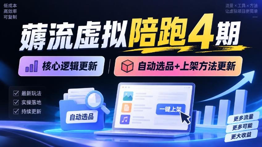 薅流虚拟陪跑4期丨核心逻辑更新丨自动选品+上架方法更新-资源宝库