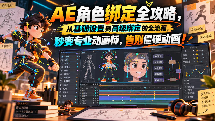 【无水印】AE角色绑定全攻略,从基础设置到高级绑定的全流程,秒变专业动画师,告别僵硬动画!【原创双语字幕】-资源宝库