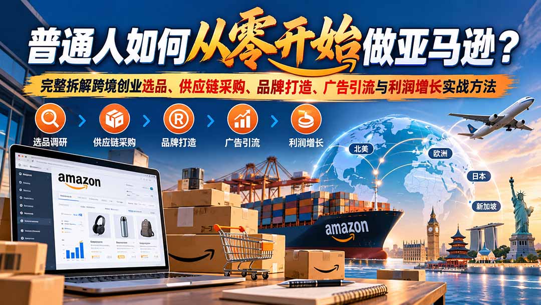 普通人如何从零开始做亚马逊?完整拆解跨境创业选品、供应链采购、品牌打造、广告引流与利润增长实战方法-资源宝库