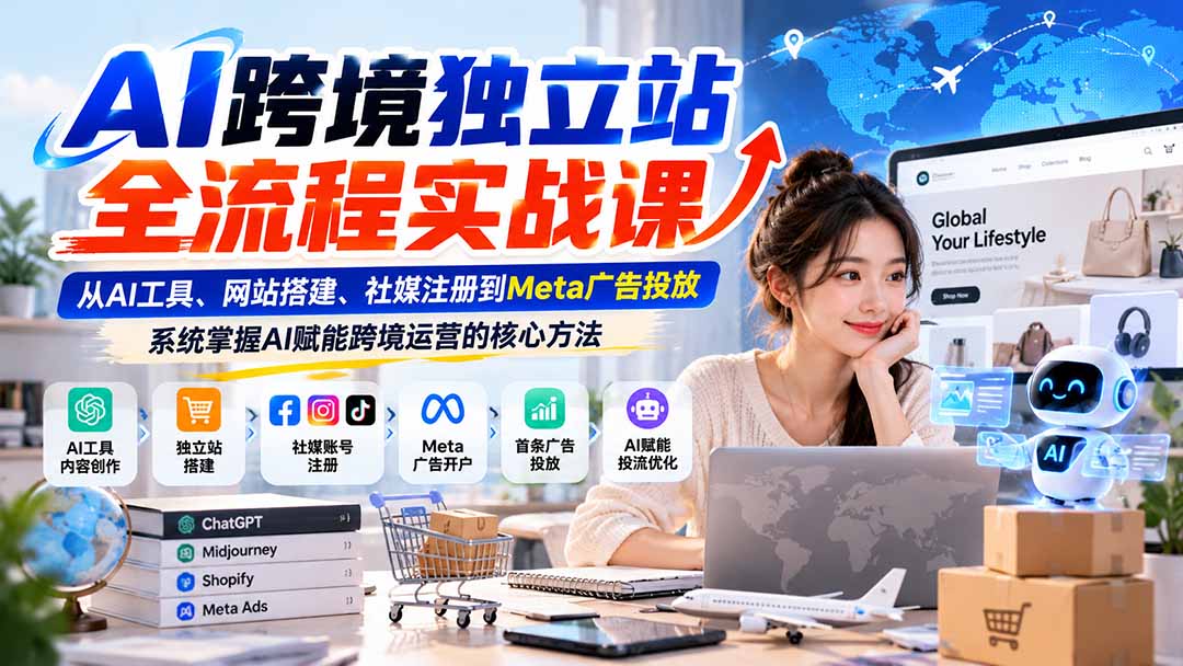 AI跨境独立站全流程实战课:从AI工具、网站搭建、社媒注册到Meta广告投放,系统掌握AI赋能跨境运营的核心方法-资源宝库