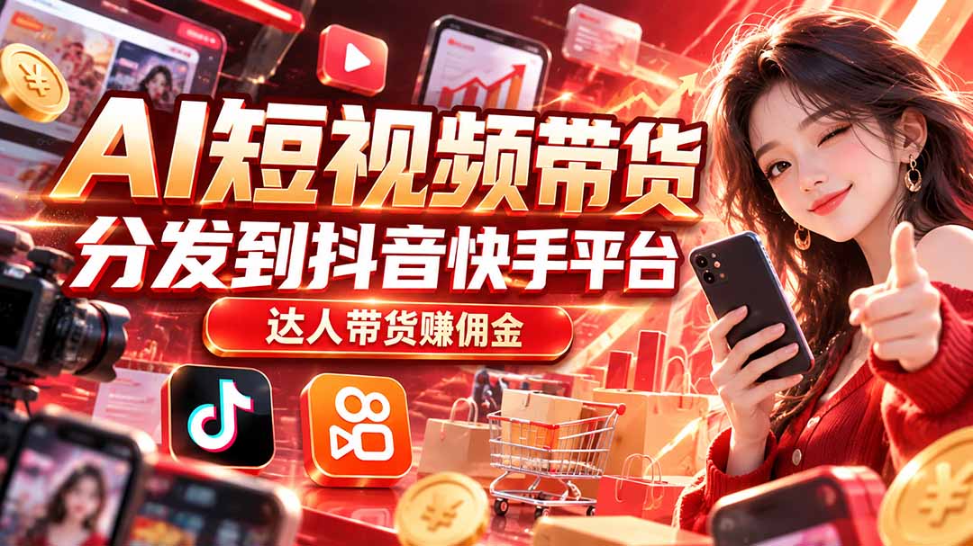 【AI短视频带货】分发到抖音快手平台，达人带货赚佣金-资源宝库