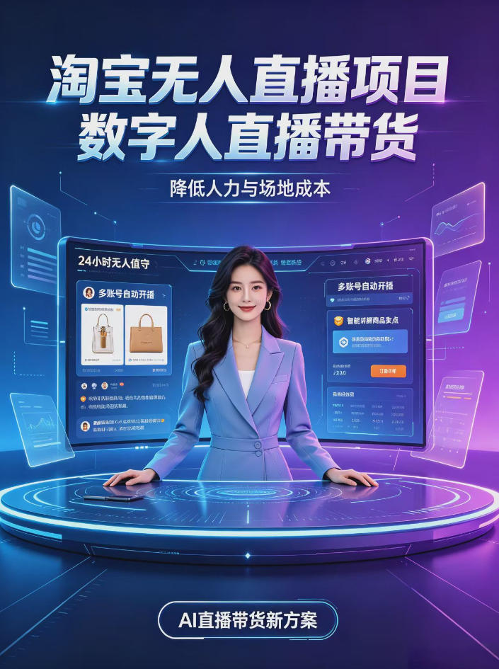 淘宝AI无人直播带货，24小时自动开播低门槛副业，无需真人长时间出镜，持续引流出单【揭秘】-资源宝库