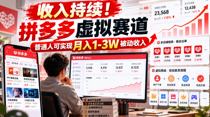 收入持续！拼多多虚拟赛道，普通人可实现月入1-3 W被动收入【揭秘】-资源宝库