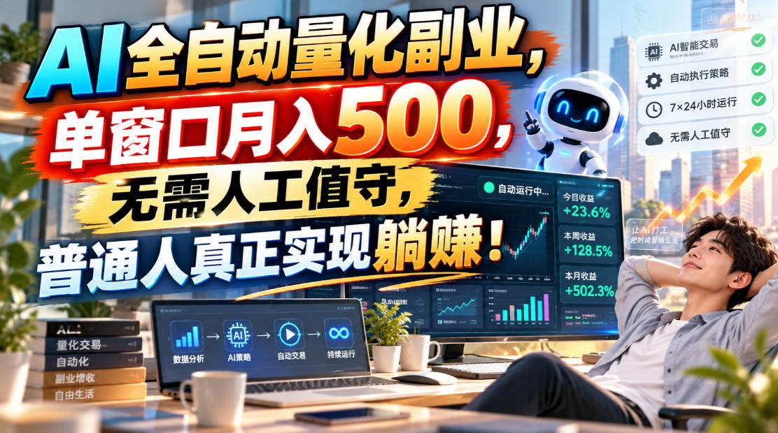 AI全自动量化副业，单窗口月入500，无需人工值守，普通人真正实现躺賺！-资源宝库