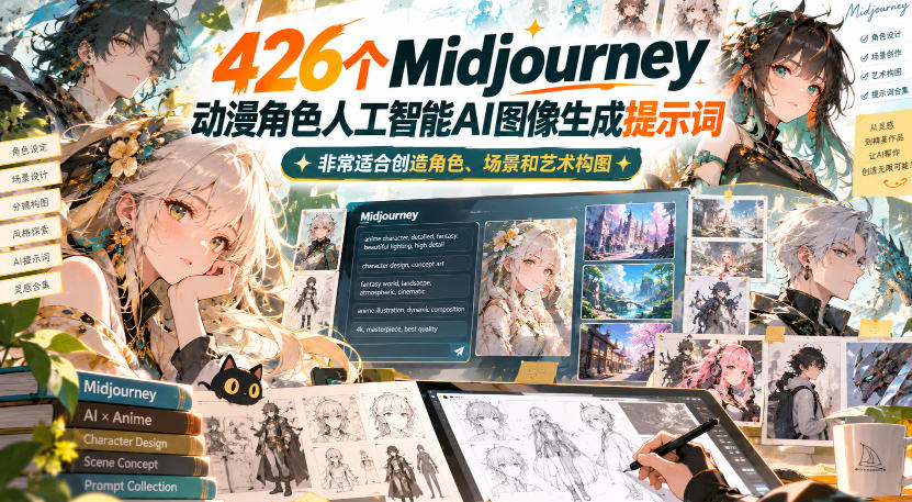 426个Midjourney动漫角色人工智能AI图像生成提示词,非常适合创造角色、场景和艺术构图-资源宝库