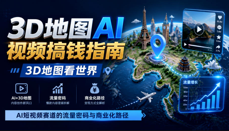 3D地图AI视频搞钱指南,3D地图看世界,AI短视频赛道的流量密码与商业化路径【文档】-资源宝库