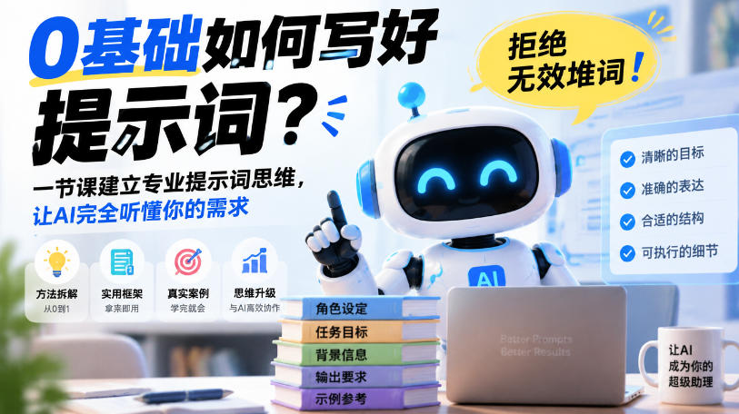 0基础如何写好提示词,拒绝无效堆词!一节课建立专业提示词思维,让AI完全听懂你的需求-资源宝库