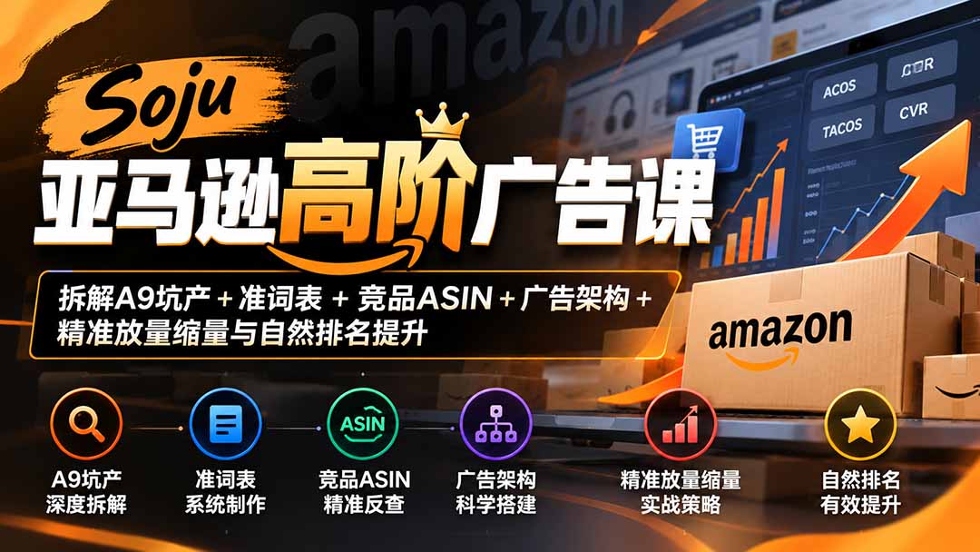 Soju亚马逊高阶广告课:拆解A9坑产+准词表+竞品ASIN+广告架构+精准放量缩量与自然排名提升-资源宝库