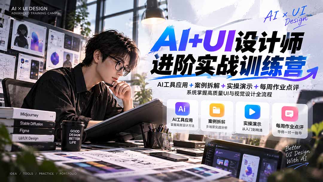 【无水印】AI+UI设计师进阶训练营-第4期:AI工具应用+案例拆解+实操演示+作业点评,掌握高质量UI与视觉设计全流程-资源宝库