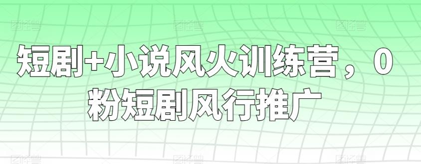 短剧+小说风火训练营，0粉短剧风行推广-资源宝库