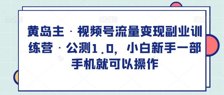 黄岛主·视频号流量变现副业训练营·公测1.0，小白新手一部手机就可以操作-资源宝库
