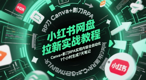 小红书网盘拉新实战教程,Canva+影刀RPA实现内容全自动化,1个小时生成7天笔记-资源宝库