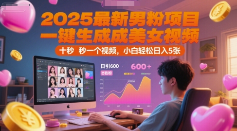 2025最新男粉项目，一键生成美女视频，日引600+色粉 十秒一个视频，小白轻松日入5张【揭秘】-资源宝库