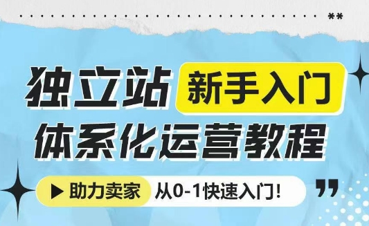 独立站新手入门体系化运营教程，助力独立站卖家从0-1快速入门!-资源宝库