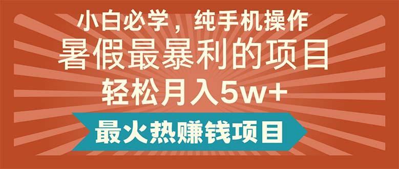 小白必学，纯手机操作，暑假最暴利的项目轻松月入5w+最火热赚钱项目-资源宝库