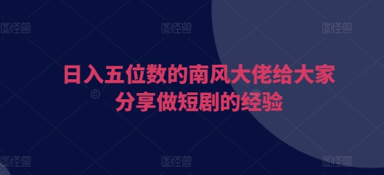 日入五位数的南风大佬给大家分享做短剧的经验-资源宝库