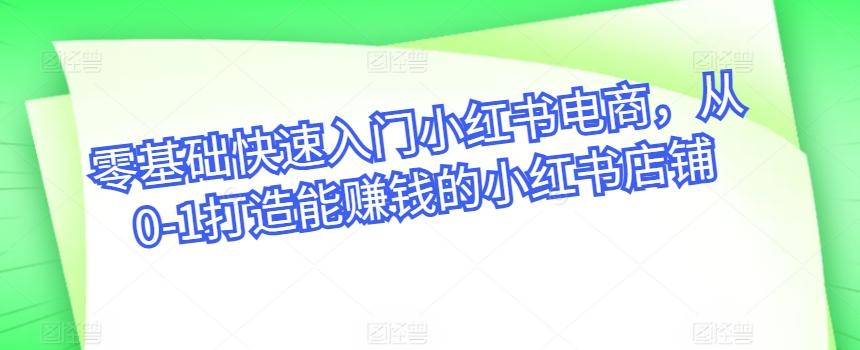 零基础快速入门小红书电商，从0-1打造能赚钱的小红书店铺-资源宝库