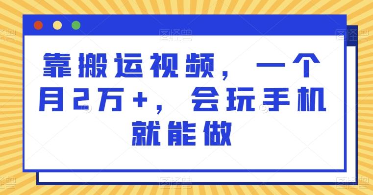 靠搬运视频，一个月2万+，会玩手机就能做-资源宝库