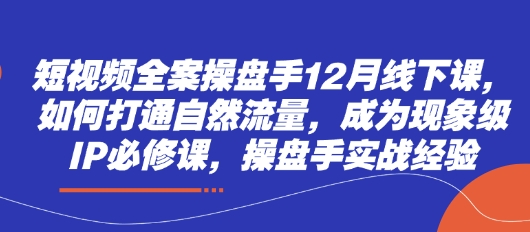 短视频全案操盘手12月线下课，如何打通自然流量，成为现象级IP必修课，操盘手实战经验-资源宝库
