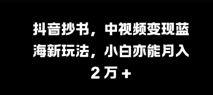 抖音抄书，中视频变现蓝海新玩法，小白亦能月入 过W【揭秘】-资源宝库