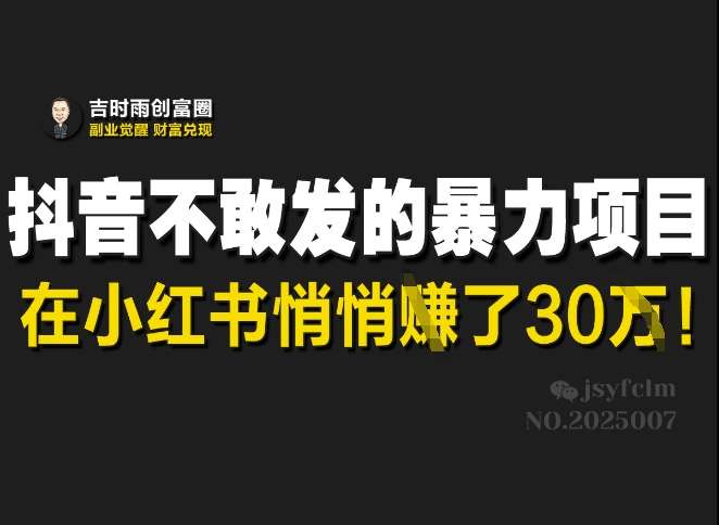 抖音不敢发的暴利项目,在小红书悄悄挣了30W-资源宝库