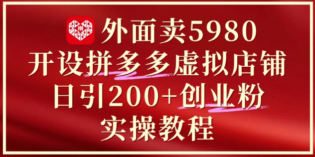 外面卖5980开设拼多多虚拟店铺:单日引流200+创业付费粉实战教程-资源宝库
