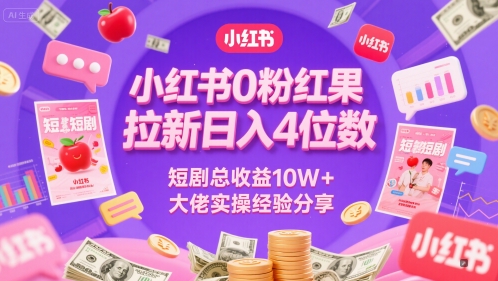 小红书0粉红果短剧拉新日入4位,数短剧总收益10W+大佬实操经验分享-资源宝库