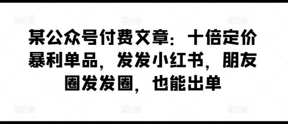某公众号付费文章：十倍定价暴利单品，发发小红书，朋友圈发发圈，也能出单-资源宝库