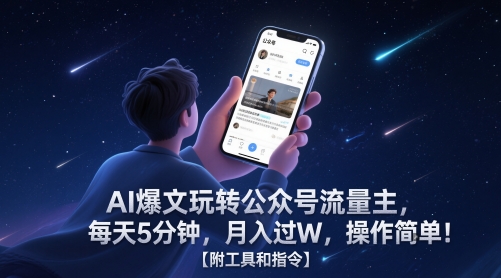 AI爆文玩转公众号流量主,每天5分钟,月入过W,操作简单!【附工具和指令】-资源宝库