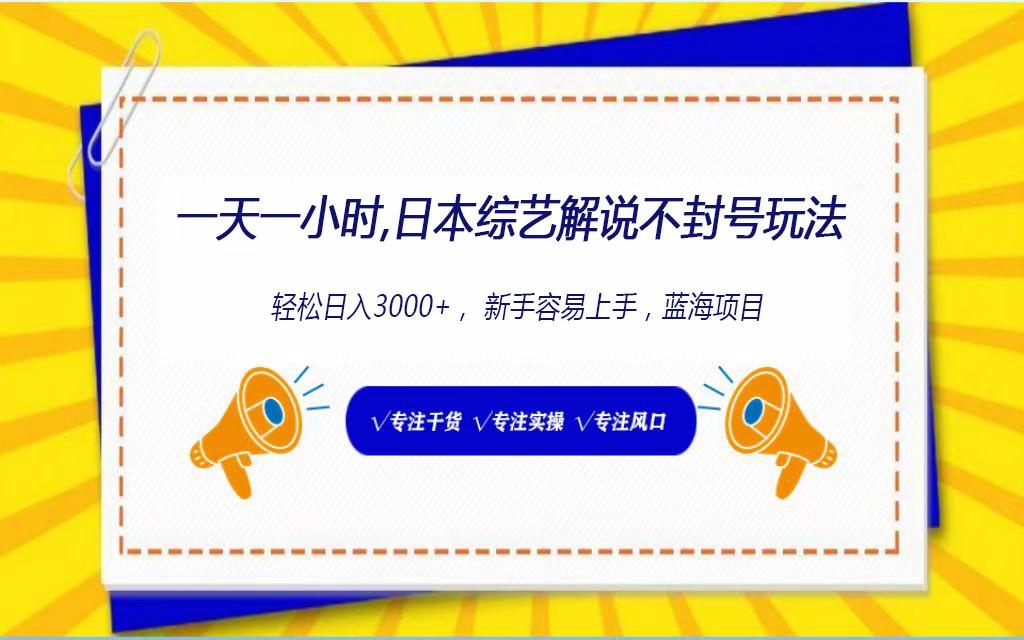 日本综艺解说不封号玩法，轻松日入1000+，全新赛道-资源宝库