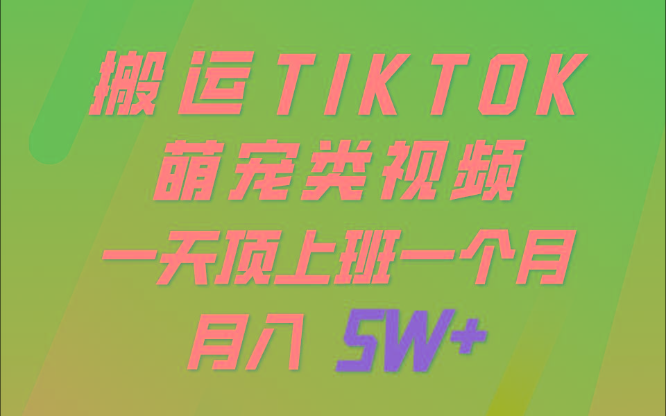 一键搬运TIKTOK萌宠类视频，一部手机即可操作，所有平台均可发布 轻松月入5W+-资源宝库