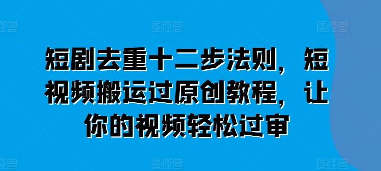 短剧去重十二步法则，短视频搬运过原创教程，让你的视频轻松过审-资源宝库