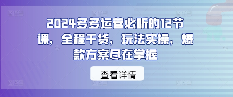 2024多多运营必听的12节课，全程干货，玩法实操，爆款方案尽在掌握-资源宝库
